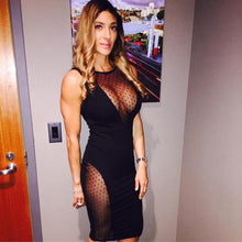 sexy dress dot mesh women dress backless plunging high neck bodycon pencil dress solid clubwear vestidos black J4U66