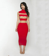 sexy dresses for women sheer mesh stripes stand collar sleeveless mid alf dress bodycon dress plus size red J4U66