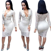 Sexy V neck Lace Dress Women's White Bandage Dress Party Wear Bodycon Mini Dresses Cutout Back Hole Club Short dresses J4U66