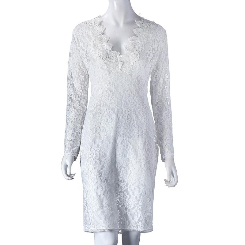 Sexy V neck Lace Dress Women's White Bandage Dress Party Wear Bodycon Mini Dresses Cutout Back Hole Club Short dresses J4U66