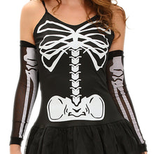 sexy women 3pcs funny skeleton halloween costume fancy dress tier skirt slim masquerade outfits glove leg warmers black clothes J4U66