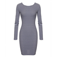 Sexy Back Zipper Long Sleeve Bodycon Dress Striped Pencil Dresses Vestidos J4U66