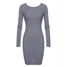 sexy women back zipper long sleeve bodycon dress striped pencil dresses vestidos J4U66