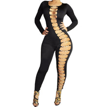 sexy women bandage jumpsuit hollow out bodycon jumpsuit round neck long sleeve club rompers plus size J4U66