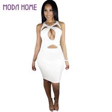 sexy women bodycon bandage dress ladies sleeveless cut out dress v neck backless party clubwear white vestido de festa J4U66