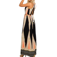 sexy women boho maxi dress stripe print rope halter neck high split sleeveless evening party dress women long dress vestidos J4U66