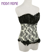 sexy women corset waist cincher print mesh patchwork bowknot lace up zipper back strapless lace tops corset overbust J4U66