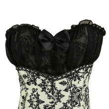 sexy women corset waist cincher print mesh patchwork bowknot lace up zipper back strapless lace tops corset overbust J4U66