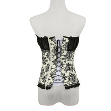 sexy women corset waist cincher print mesh patchwork bowknot lace up zipper back strapless lace tops corset overbust J4U66