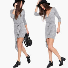 sexy women deep v neck long sleeve asymmetric mini dress bodycon dresses J4U66
