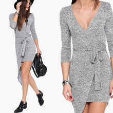 sexy women deep v neck long sleeve asymmetric mini dress bodycon dresses J4U66
