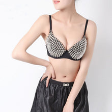 Sexy Women Fashion Spike Stud Rivet Bra Gold Silver Lingerie Punk Party Wear Clubwear push up Bra for women J4U66