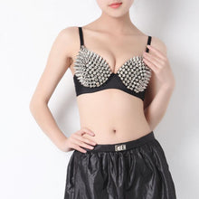Sexy Women Fashion Spike Stud Rivet Bra Gold Silver Lingerie Punk Party Wear Clubwear push up Bra for women J4U66