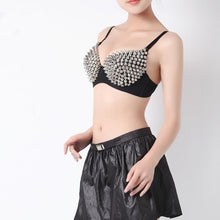 Sexy Women Fashion Spike Stud Rivet Bra Gold Silver Lingerie Punk Party Wear Clubwear push up Bra for women J4U66