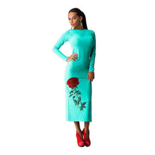Sexy Women Flowers Elegant Print Long Sleeve Slim Bodycon Party Dresses Plus Big Size Evening Clubwear 5 Color J4U66