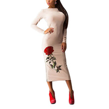 Sexy Women Flowers Elegant Print Long Sleeve Slim Bodycon Party Dresses Plus Big Size Evening Clubwear 5 Color J4U66