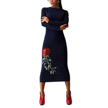 Sexy Women Flowers Elegant Print Long Sleeve Slim Bodycon Party Dresses Plus Big Size Evening Clubwear 5 Color J4U66
