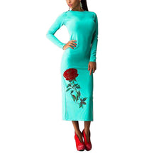 Sexy Women Flowers Elegant Print Long Sleeve Slim Bodycon Party Dresses Plus Big Size Evening Clubwear 5 Color J4U66