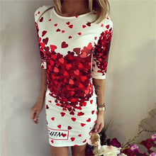 Sexy Women Half Sleeve Slim Heart Pattern Floral Print Bodycon Mini Party Dress J4U66