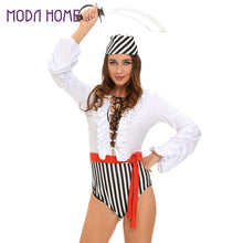 sexy women halloween naughty pirate costume v neck ruffles lace up flowing sleeves three piece set white deguisement adultes J4U66