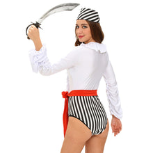 sexy women halloween naughty pirate costume v neck ruffles lace up flowing sleeves three piece set white deguisement adultes J4U66