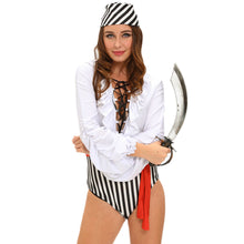 sexy women halloween naughty pirate costume v neck ruffles lace up flowing sleeves three piece set white deguisement adultes J4U66
