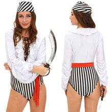 sexy women halloween naughty pirate costume v neck ruffles lace up flowing sleeves three piece set white deguisement adultes J4U66