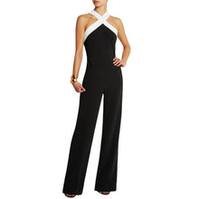 Sexy Women Halter Bodycon Elegant Playsuit Sleeveless Patchwork Black Jumpsuit Romper Trousers Clubwear J4U66