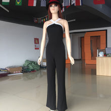 Sexy Women Halter Bodycon Elegant Playsuit Sleeveless Patchwork Black Jumpsuit Romper Trousers Clubwear J4U66