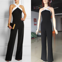 Sexy Women Halter Bodycon Elegant Playsuit Sleeveless Patchwork Black Jumpsuit Romper Trousers Clubwear J4U66