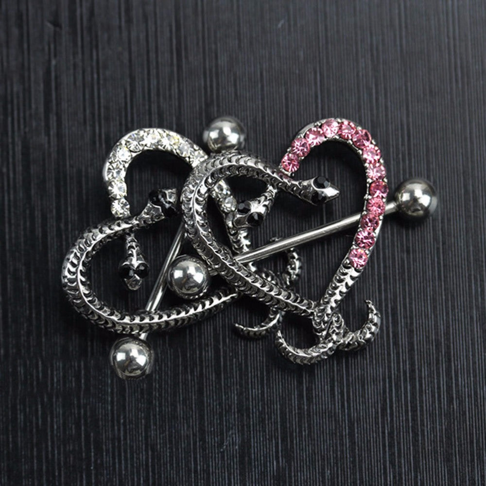 Sexy Women Jewelry Serpentine Heart Cross Shape Body Nipple Rings Bar Barbell Piercing Nipple pircing Ring J4U66