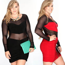 Sexy Women Lace Club Dresses Party Bodycon Mini Plus Size Dress XL-4XL Color Black Red J4U66
