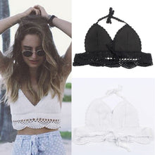 sexy women lace crochet crop top knitted bra halter boho beachwear bikini camisole camis bralette regata feminina black white J4U66