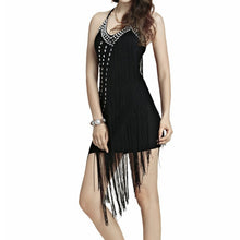 sexy women latin dance wearing beadings fringe rhinestone backless mini dress costumes J4U66