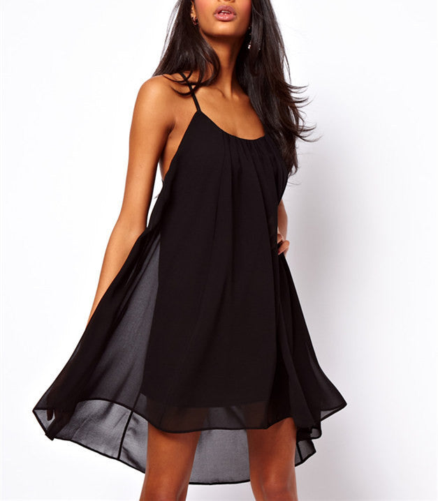 sexy women mini dress backless sling strap back chiffon clubwear dress pink choose J4U66