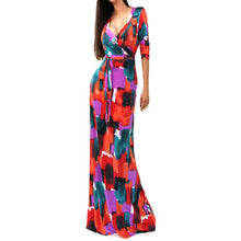 sexy women package bodycon maxi dress v neck long sleeve printed long casual dresses J4U66