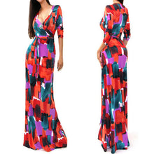 sexy women package bodycon maxi dress v neck long sleeve printed long casual dresses J4U66