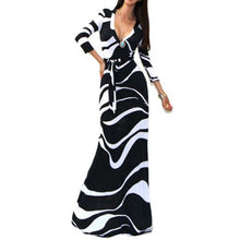 Sexy Package Bodycon Maxi Dress V-neck Long Sleeve Printed Long Casual Dresses J4U66