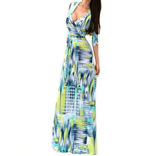 sexy women package bodycon maxi dress v neck long sleeve printed long casual dresses J4U66