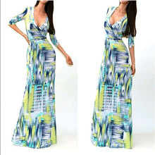 sexy women package bodycon maxi dress v neck long sleeve printed long casual dresses J4U66