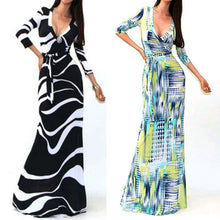 sexy women package bodycon maxi dress v neck long sleeve printed long casual dresses J4U66