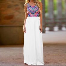 sexy women sleeveless flower print chiffon long dress maxi casual beach dresses J4U66