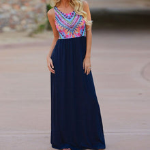 sexy women sleeveless flower print chiffon long dress maxi casual beach dresses J4U66