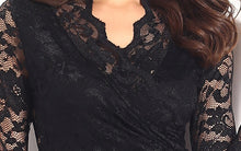 sexy women dress floral lace wrap front v neckline long sleeve nightclub black khaki vestidos de renda J4U66