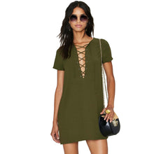 sexy women dress tie up criss solid o neck short sleeves casual dress bandage mini party dress vestidos J4U66