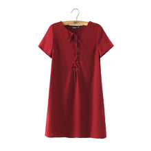 sexy women dress tie up criss solid o neck short sleeves casual dress bandage mini party dress vestidos J4U66