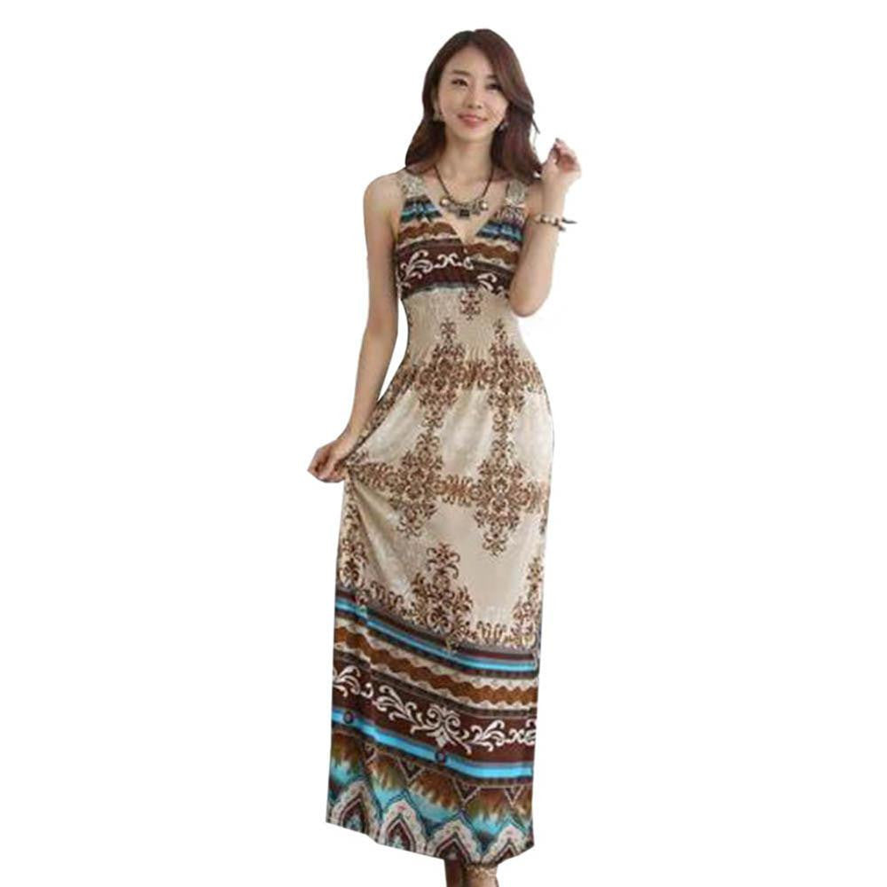 sexy women floral v neck bodycon beach dress boho bohemia maxi long dresses J4U66