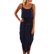 sexy women halter strap long dress casual bohemian irregular beach maxi dresses J4U66