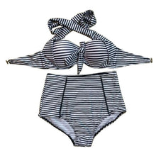 Sexy Women Tankinis Set Retro High Waist Push Up Padded Bandeau Swimsuit Swimwear LE4 J4U66
