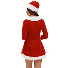 sexy women two piece set velvet santa costume dress hat lace up trim christmas cosplay costumes for women red vestidos de festa J4U66